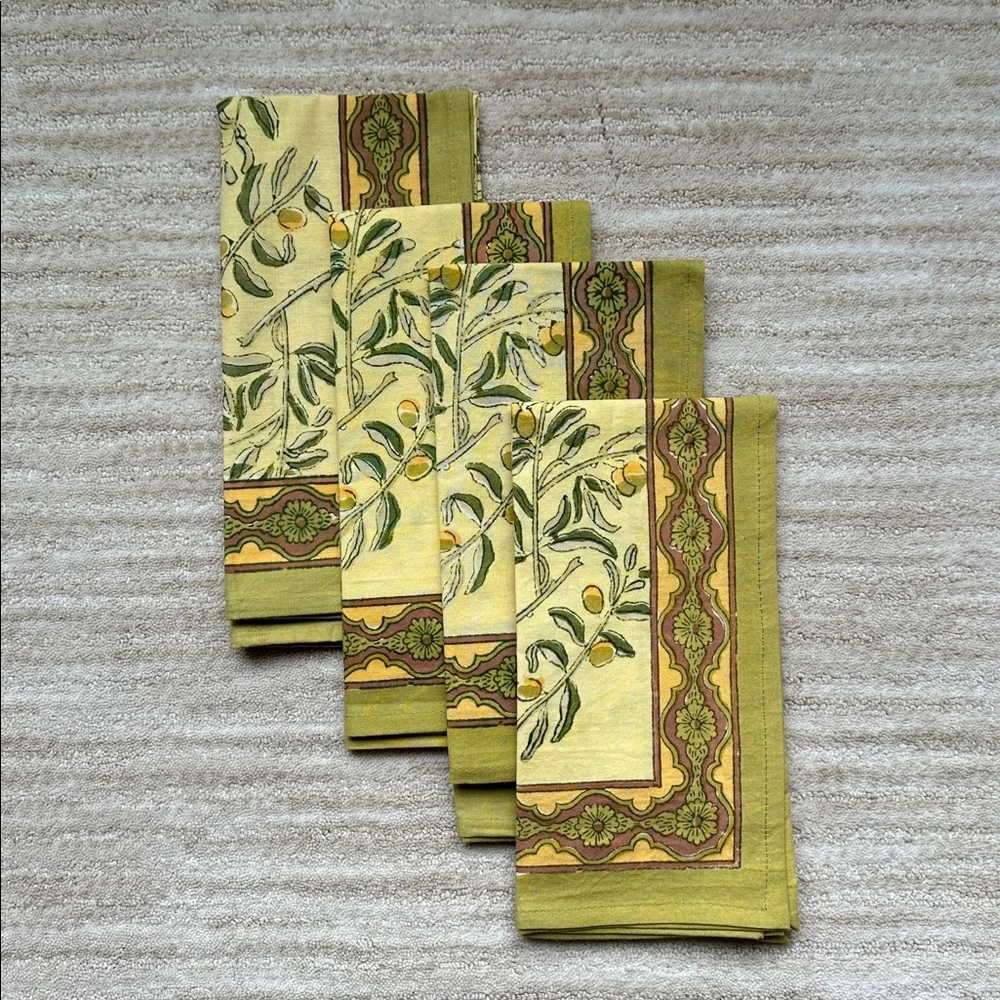 Set of 4 Couleur Nature Olive Tree Napkins Yellow/Green Designed by Bruno Lamy